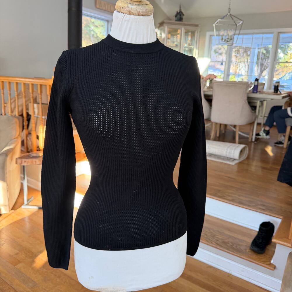 Babaton Waldorf Sculpt Knit Black Long-Sleeve Crewneck Top Shirt NWT Size Small - Picture 12 of 16